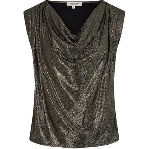 Morgan top met all over print en plooien zwart/ goud