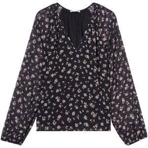 Cache Cache semi-transparante blousetop met all over print zwart/beige