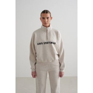 Aim'n Sportief sweatshirt 'Varsity'  beige gemêleerd / zwart