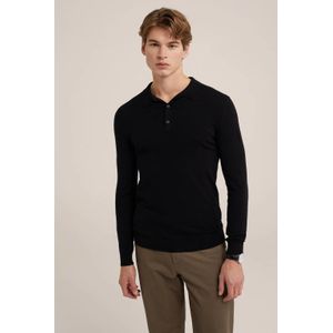 WE Fashion fijngebreide regular fit polo zwart