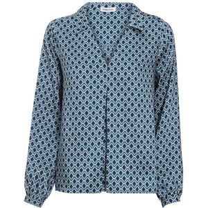 Cache Cache geweven blousetop met grafische print en plooien blauw/ marine