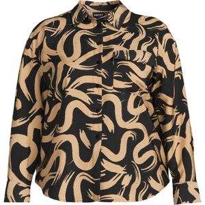 PIECES Curve blouse PCMERITA met all over print zwart/ bruin