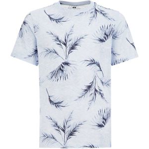 WE Fashion T-shirt met bladprint lichtgrijs/blauw
