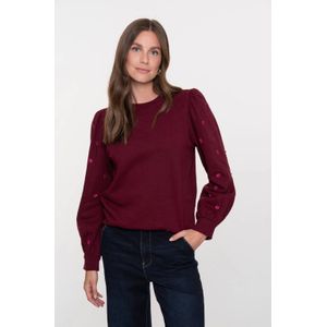 Geisha - 52870 - Trui - Bordeauxrood - Met Ronde Hals En Subtiele Pareldetails