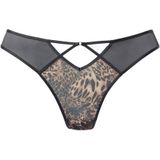 Lascana - String - Zwart/Bruin - Sexy met Transparant Mesh en Ringaccessoire