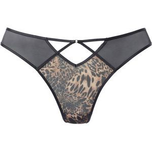 Lascana - String - Zwart/Bruin - Sexy met Transparant Mesh en Ringaccessoire