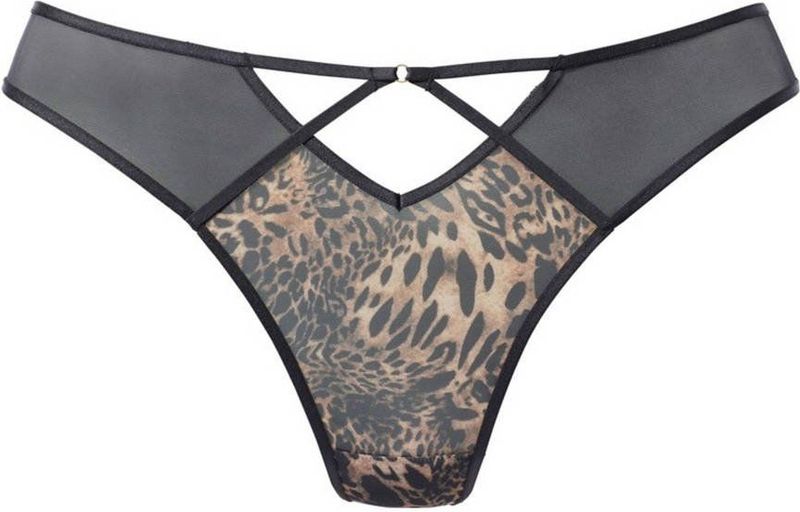 Lascana - String - Zwart/Bruin - Sexy met Transparant Mesh en Ringaccessoire