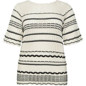 VERO MODA CURVE gebreide top VMCMINOU ecru/zwart