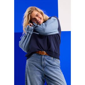 ONLY CARMAKOMA sweater donkerblauw met denim mouw