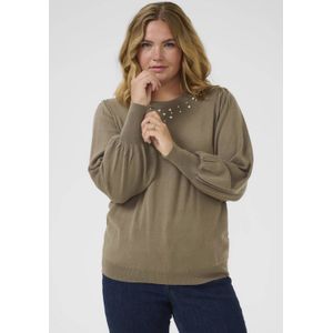 Kaffe Curve gebreide trui taupe met parels