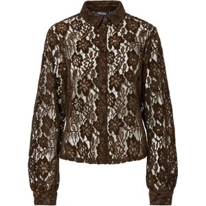 PIECES Curve kanten blouse donkerbruin