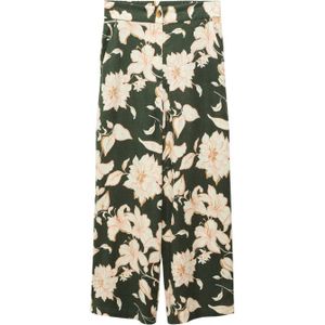 Mango gebloemde cropped wide leg broek donkergroen/zalm/ecru