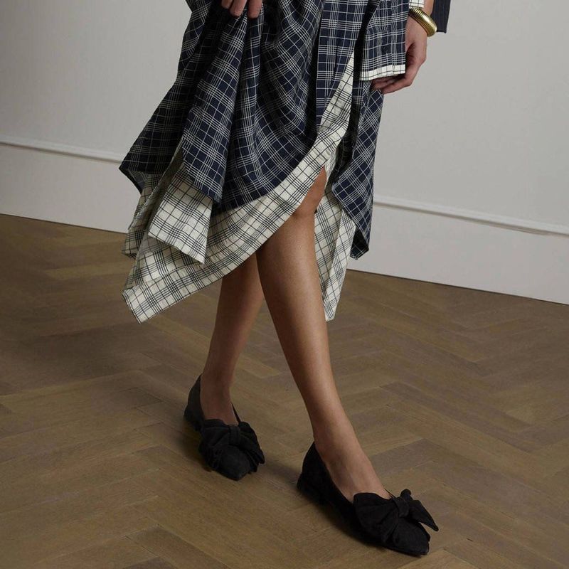 Manfield - Ballerina's - Zwart - Suède - Strik