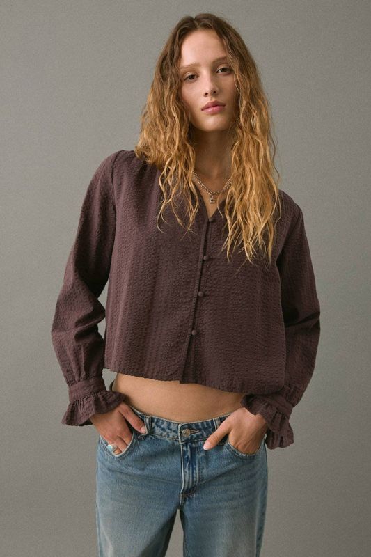 MANGO TEEN - Blouse - Katoen - Lange Mouwen - V-hals