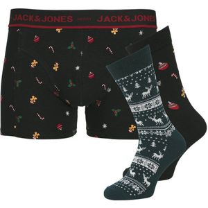 JACK & JONES giftbox boxershort + sokken JACMISTLETOE met kerstprint zwart