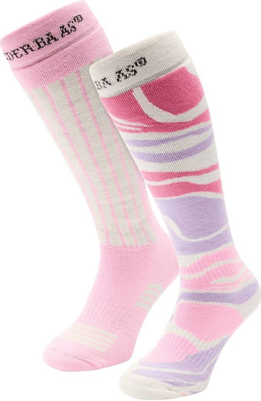 Poederbaas ski sokken - set van 2 roze/wit