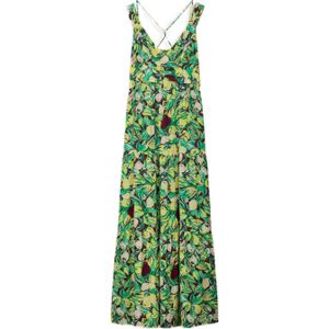 POM Amsterdam maxi jurk met all over print met open rug groen/ geel