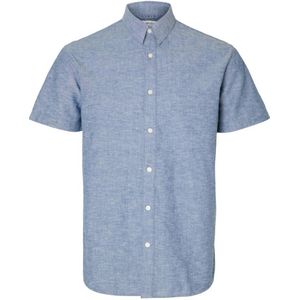 SELECTED HOMME gemêleerd regular fit overhemd SLHREG blauw