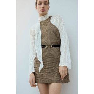 Mango A-lijn jurk met pied de poule print bruin