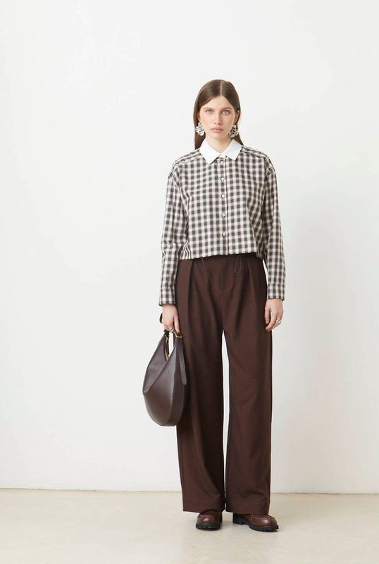 SUNCOO - JIO - Broek met Wijde Pijpen - Kastanje - Polyester