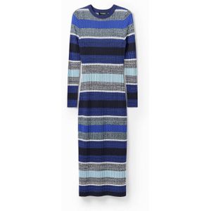 Desigual gestreepte ribgebreide jurk blauw/grijs