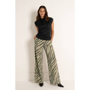 Claudia Sträter wide leg high waist casual broek lichtkaki