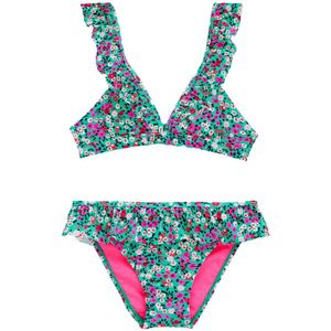 WE Fashion triangel bikini met ruches groen/roze