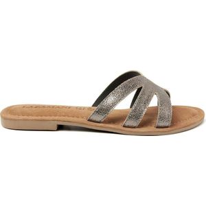 Lazamani leren slippers grijs metallic