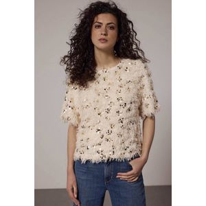 Tramontana Feathered Sequin Top | Stone