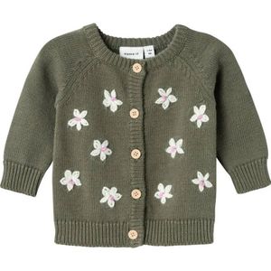 NAME IT BABY baby gebloemd vest olijf groen/wit/roze