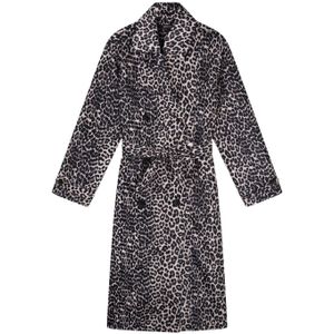 Refined Department trenchcoat jas Carry met panterprint en ceintuur zwart/bruin