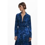 Paisley - Midi-jurk - Overhemdstijl - Lange Mouwen - Knoopsluiting - Strikceintuur