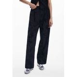 Broek - Effen - Lange Broek - Met Bloemenflockprint - Regular Fit - Gerecycled Polyester