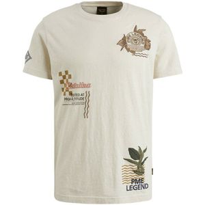PME Legend regular fit T-shirt met printopdruk en borduursels ecru