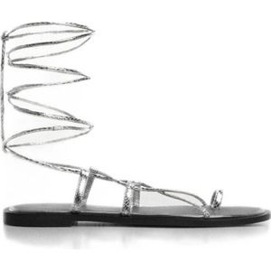 Mango leren sandalen zilver