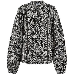 FLURESK blouse Lotis met zebraprint en open detail zwart/ zand