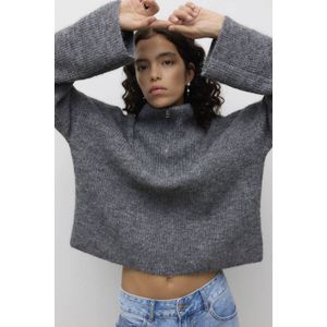 AWARE schipperstrui met wol grijs melange gebreid