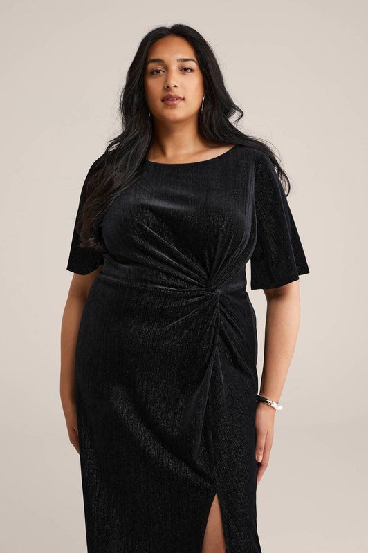 WE Fashion - Curve - Velvet Jurk - Met Glittergaren