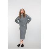 Geisha - Rok - Grey Melange - Midi - Met Contrasterende Bies