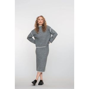 Geisha - Rok - Grey Melange - Midi - Met Contrasterende Bies