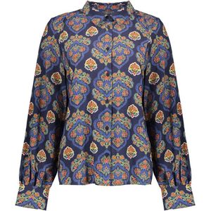 Geisha blouse met all over print donkerblauw/groen/oranje