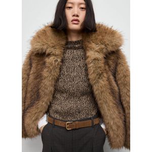 Mango straight regular waist geruite broek bruin