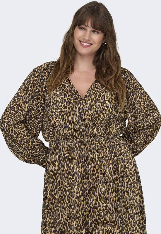 Carmika - Geplooide Jurk - Kort - V-Hals - Lange Mouwen - Regular Fit