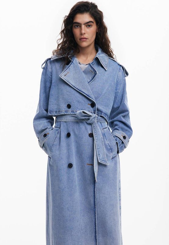 Desigual - Dames Jas - Medium Blue Denim - Reverskraag - Ceintuur - Schouderdetail - Zakken