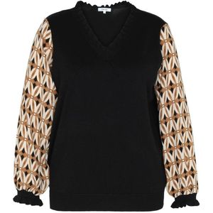 Paprika top met all over print zwart/bruin/ecru