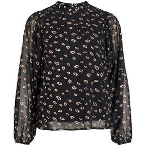 VILA semi-transparante top VIHILSA met all over print en glitters zwart/goud