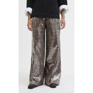 JJXX relaxed regular waist casual broek met panterprint bruin met pailletten