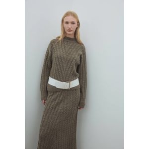 VILA trui taupe met kabels