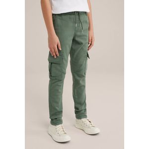 WE Fashion geruite slim fit cargobroek olijf groen