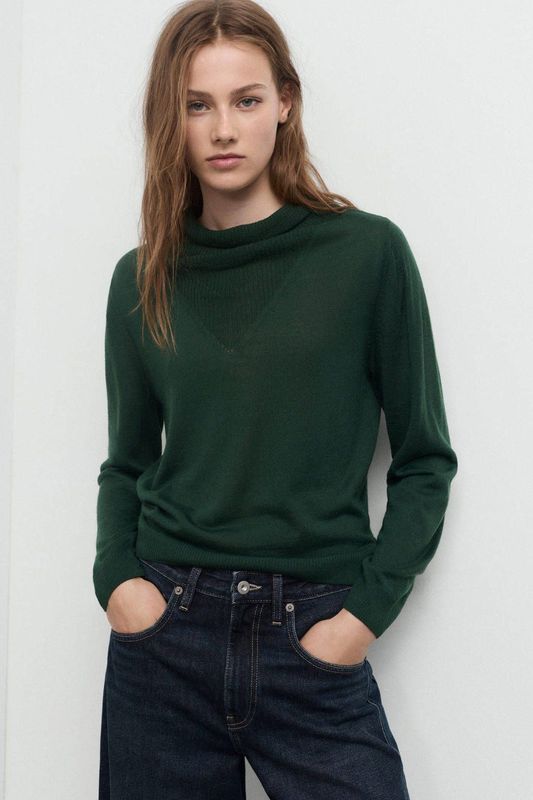 Mango gebreide trui met wol donkergroen